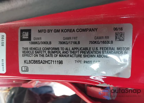 2017 Chevrolet Spark Ls Cvt z USA, uszkodzony, nr VIN KL8CB6SA2HC711198